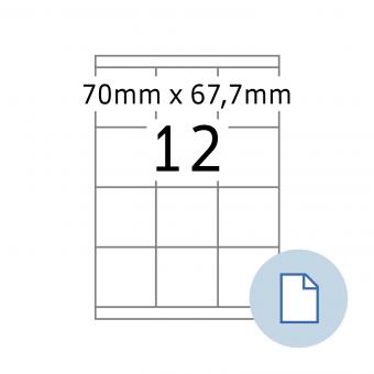 HERMA Etiketten op vellen A4, 8709, papier wit 70x67,7mm, 100 vel/1.200 etik./lev.eenheid 10 pack 