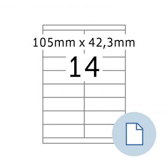 HERMA Etiketten op vellen A4, 8714, papier wit 105x42,3 mm, 100 vel/1.400 etik./lev.eenheid 10 pack 