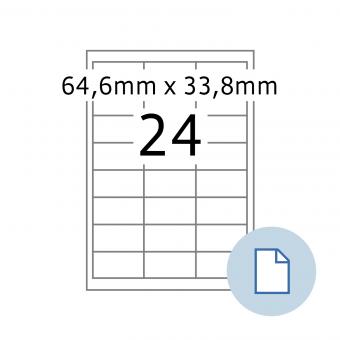 HERMA Etiketten op vellen A4, 8736, papier wit 64,6x33,8mm, 100 vel/2.400 etik./lev.eenheid 10 pack 